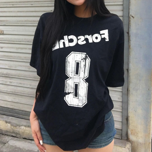 스포티 넘버링 루즈 반팔 티셔츠