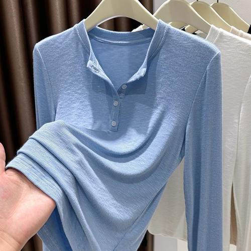 소프트 골지 베이직 버튼넥 긴팔티