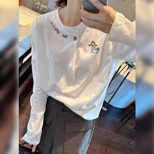 핀턱 버튼 해피데이 긴팔 티셔츠