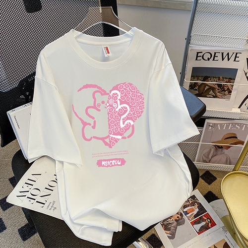 핑크 하트 베어 썸머 반팔티