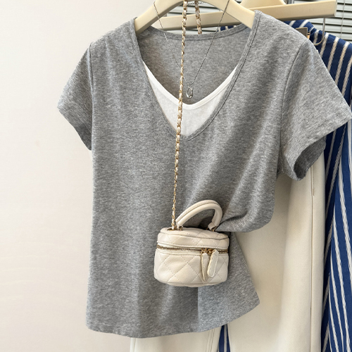 에센셜 레이온 레이어드 반팔 티셔츠