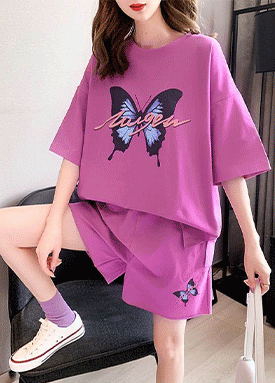 버터플라이 나염 루즈핏 반팔&반바지 2SET