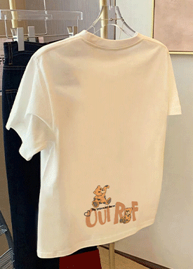 베어 포인트 백 프린팅 루즈핏 반팔 티셔츠