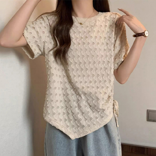 입체 펀칭 언발 리본 스트링 반팔티