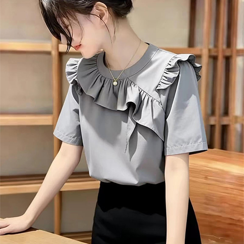 언발 프릴 러블리 무드 반팔 블라우스