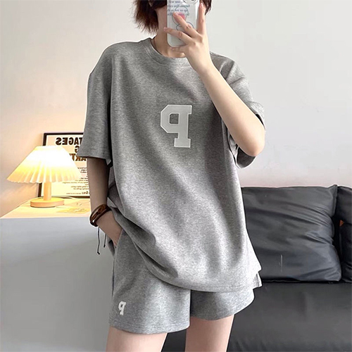 P 이지 캐주얼 루즈핏 티셔츠&반바지 2SET
