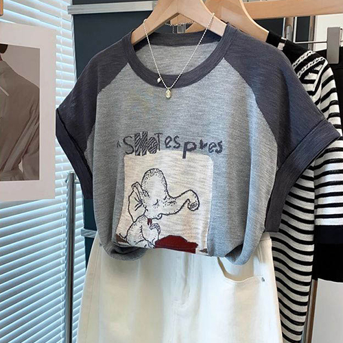엘리펀트 래글런 배색 데일리 반팔티