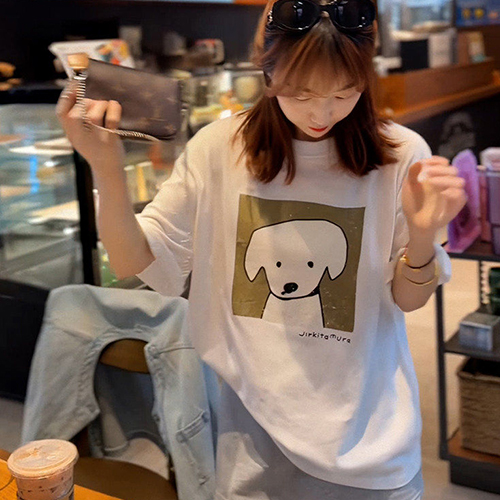 서머 데일리 퍼피 드로잉 루즈핏 반팔티
