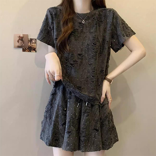 글리터 데미지 반팔&반바지 2SET