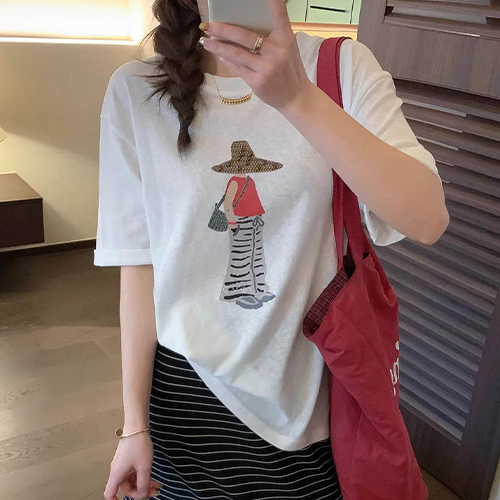 캐주얼 일러스트 루즈핏 라운드 반팔티