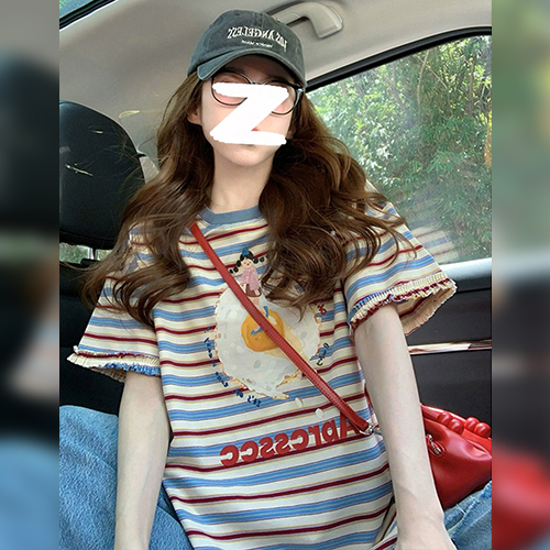레트로 스트라이프 프라이 반팔티
