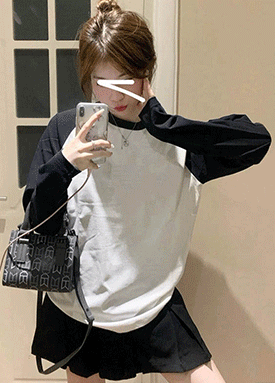 코튼 배색 라글란 긴팔티