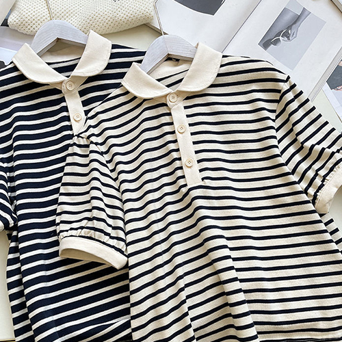 [당일발송]퍼프 라운드 카라 반팔 티셔츠