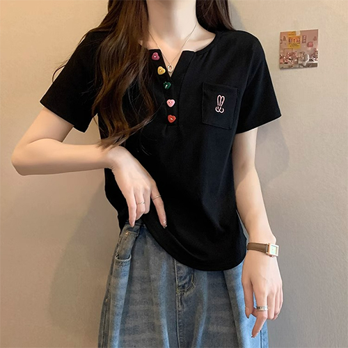 하트버튼 래빗 반팔 티셔츠
