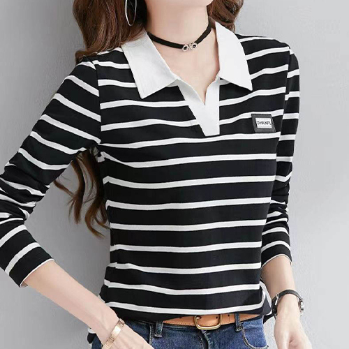 ◈[당일발송] 스트라이프 오픈카라 티셔츠