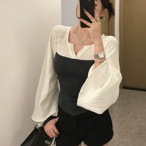 ◈[당일발송] 브이넥 와이드 슬리브 티셔츠