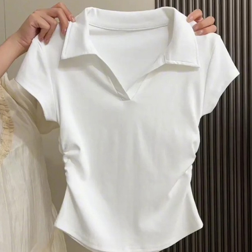 슬림핏 오픈 카라 반팔티