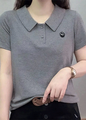 야옹 자수 데일리 반팔 카라티