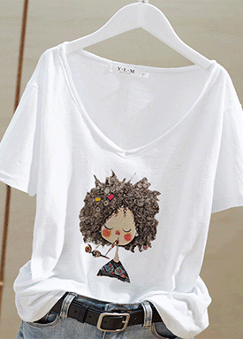 서머 캐릭터 코튼 반팔 티셔츠