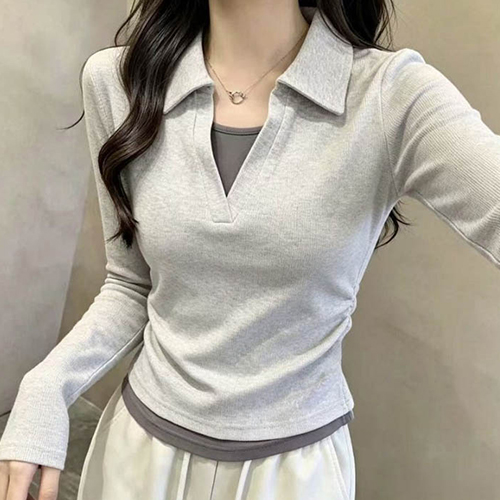 레이어드 감성 옆셔링 카라 티셔츠