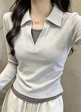 레이어드 감성 옆셔링 카라 티셔츠