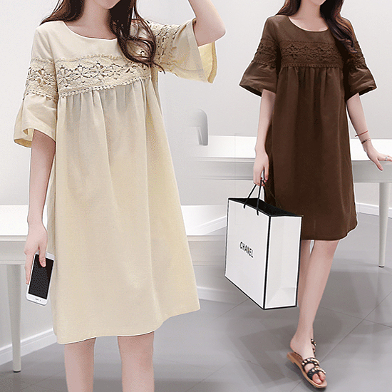 코튼 린넨 레이스 A라인 원피스[OP#6353]