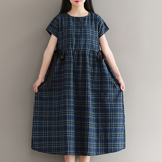 [70% SALE]  체크 사이드 리본 코튼 원피스[OP#6439]