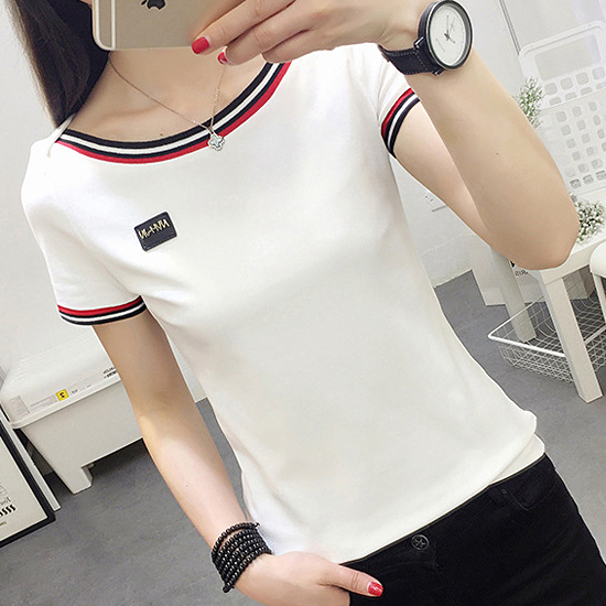 입술넥 배색라인 티셔츠[TS#3233]
