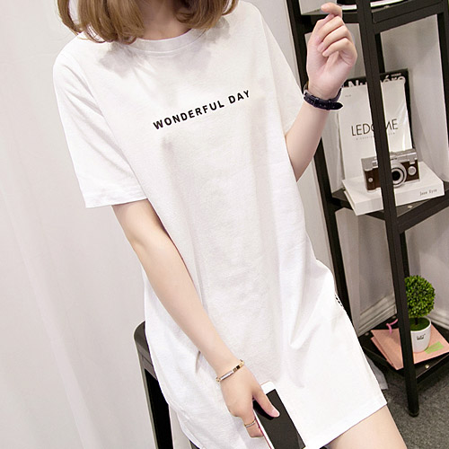 [당일발송] 사이드 슬릿 심플 롱 티셔츠