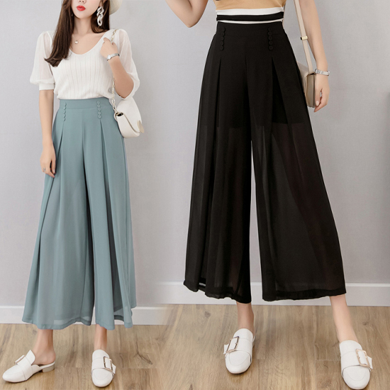 [당일발송] 뒷밴딩 버튼 와이드 팬츠