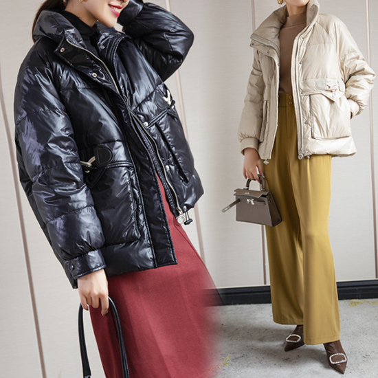 ◈[당일발송] 하이넥 단추 디테일 스트링 덕다운 숏 점퍼