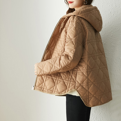 ◈[당일발송] 크라운 언발란스 격자 누빔 패딩