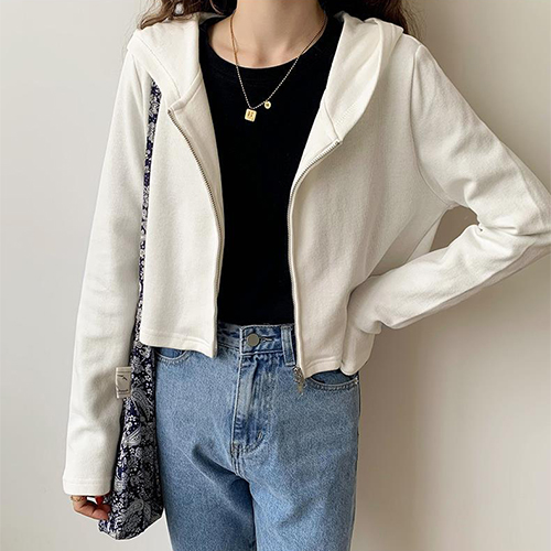 ◈[당일발송] 베이직 투웨이 크롭 후드 점퍼