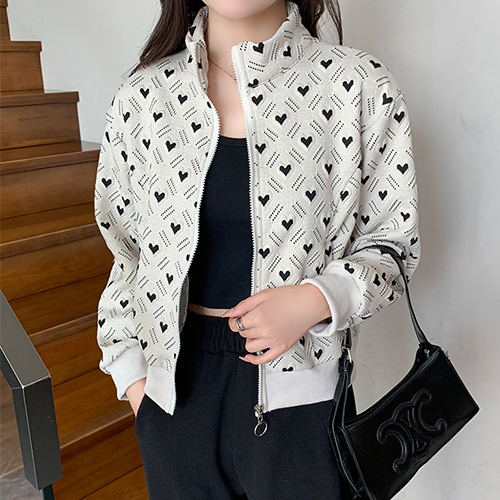 ◈[당일발송] 하트 패턴 캐주얼 집업 점퍼