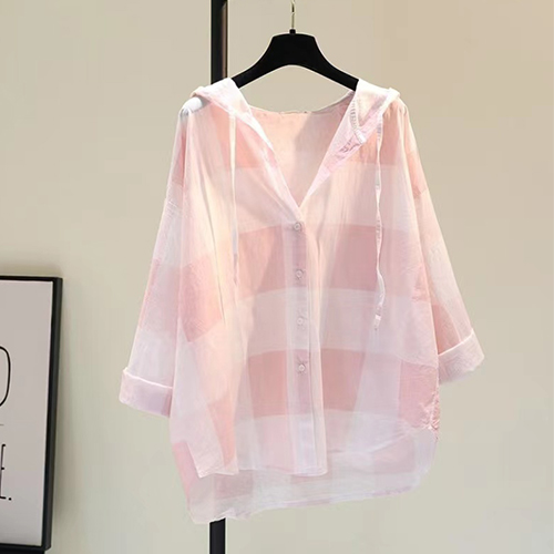 루즈핏 체크 후드 점퍼