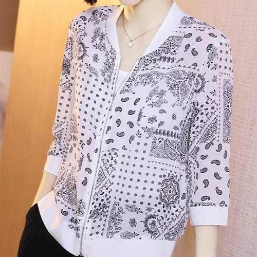 페이즐리 시스루 블루종 집업 점퍼