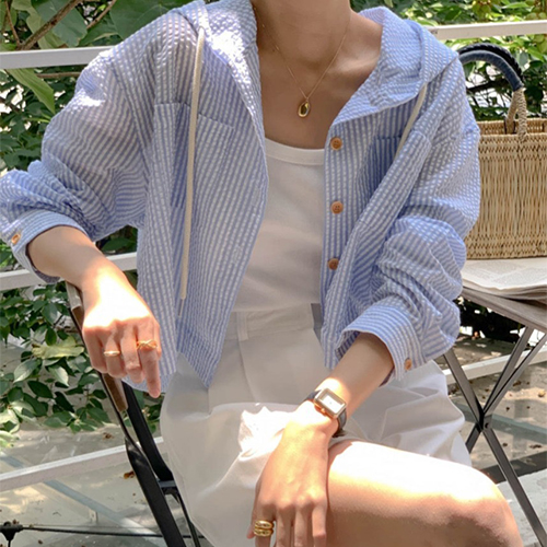 ◈[당일발송] ★금요특가 자정마감 9990원★산뜻한 스트라이프 크롭 후드 점퍼