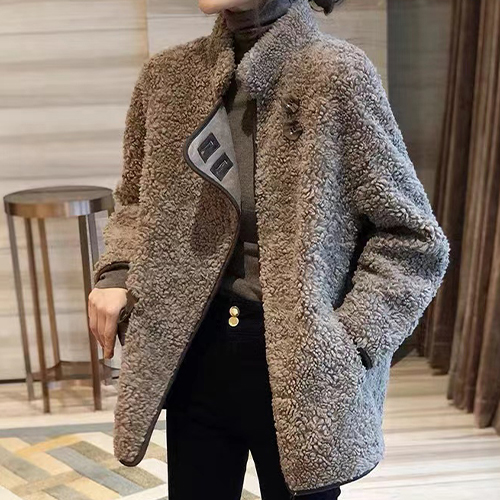 ◈[당일발송] 더블단추 브라운 뽀글이 점퍼