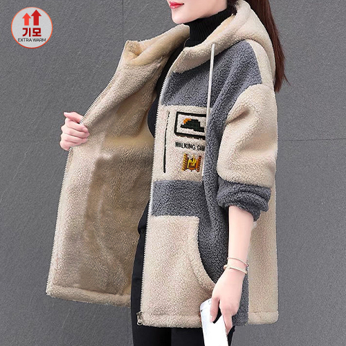 ★일요특가 자정마감 50%★배색 뽀글이 기모 후드 점퍼