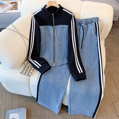 데님 트랙 집업 점퍼&와이드 팬츠 2SET