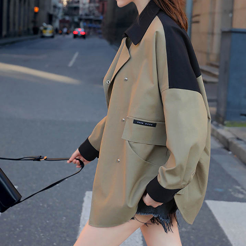 배색 트렌치 카라 점퍼 