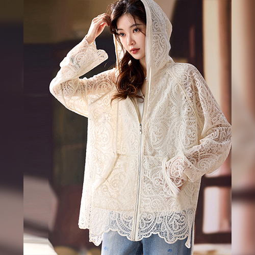 에스닉 패턴 레이스 후드 집업