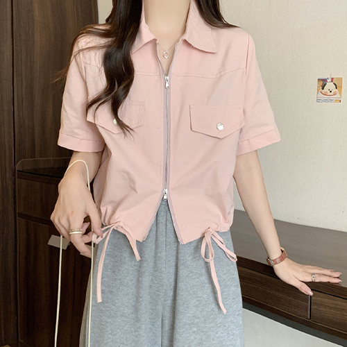 크롭 집업 반팔 카라 점퍼