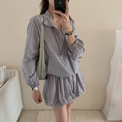 ◈[당일발송] 집업 바람막이 점퍼&벌룬핏 미니 스커트 2SET