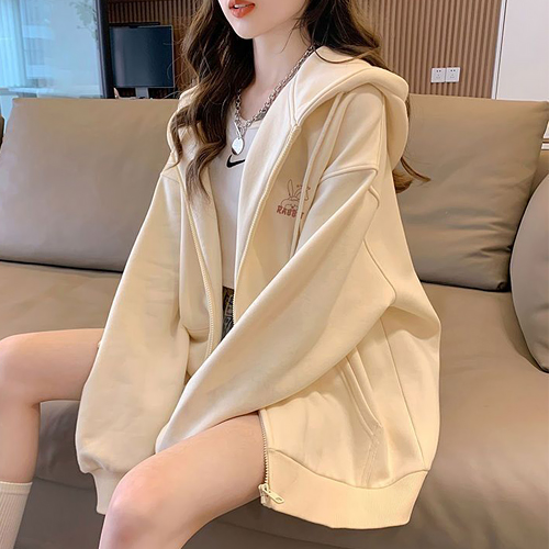 베이직 스트링 래빗 후드 집업