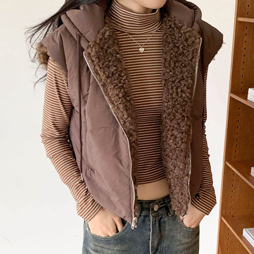 양털 리버시블 후드 베스트