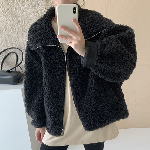 뽀글이 하이넥 집업 자켓