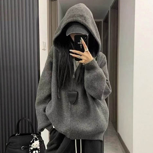 윈터 그레이 오버핏 후드 집업