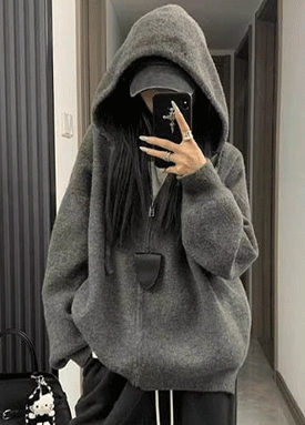 윈터 그레이 오버핏 후드 집업