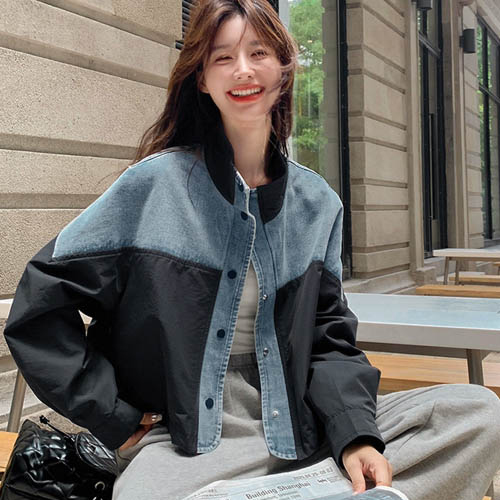 ◈[당일발송] 투톤 배색 루즈핏 하이넥 점퍼